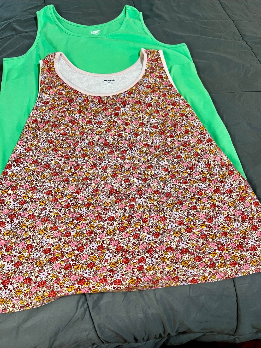 2 Pc Bundle Lands End Wms Plus Size Cotton Floral Lime Green Tank Tops Casual 3X